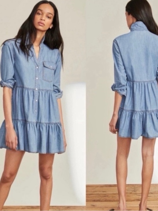 Veronica Beard Dresses & Skirts - Veronica Beard Light Blue Tiered Chambray Mini Dress